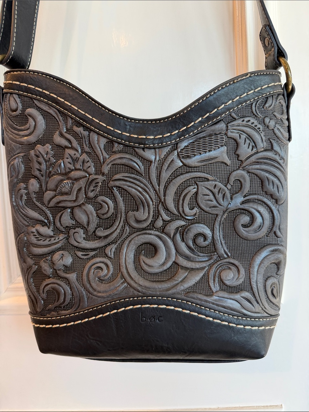 b.o.c. Black Embossed Floral Crossbody Bag